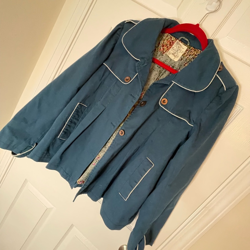 COPY - Anthropologie Tulle 100% cotton pea coat blue jacket large